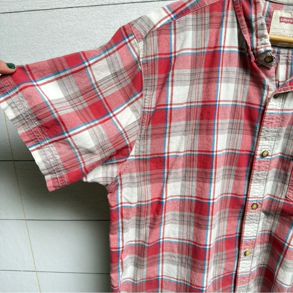 Levi’s | Cotton Red White Blue Plaid Short Sleeve Shirt – Vintage Americana | LG